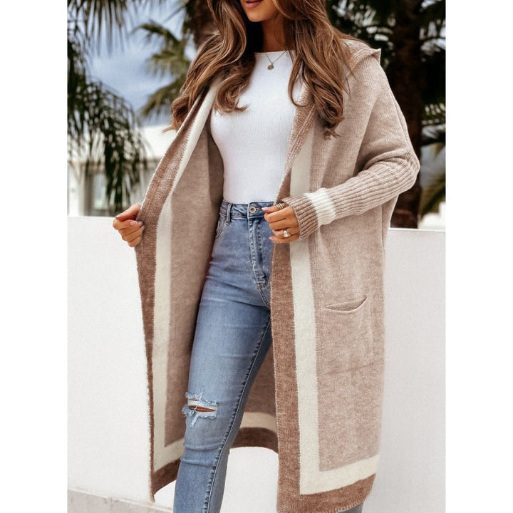 Avenli – Colorblock-Strickcardigan mit Kapuze, locker gestrickt