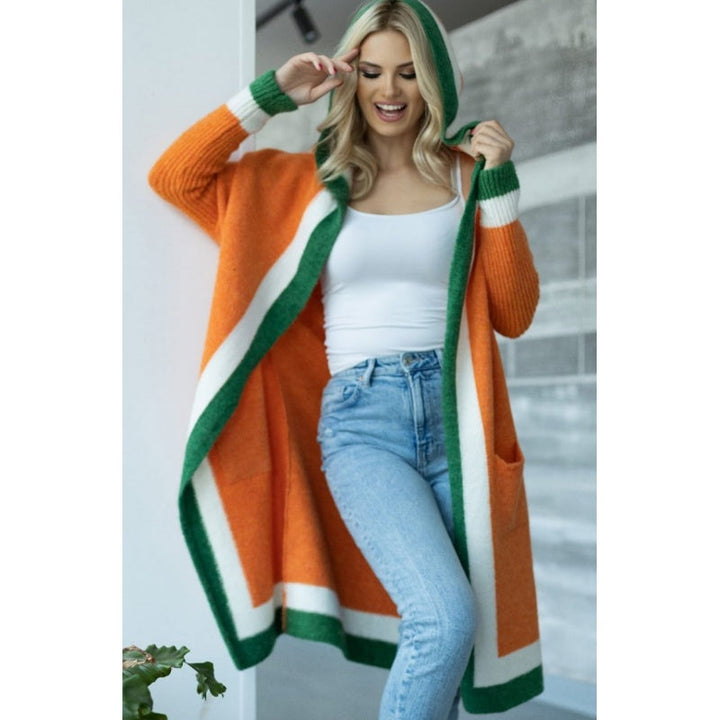 Avenli – Colorblock-Strickcardigan mit Kapuze, locker gestrickt