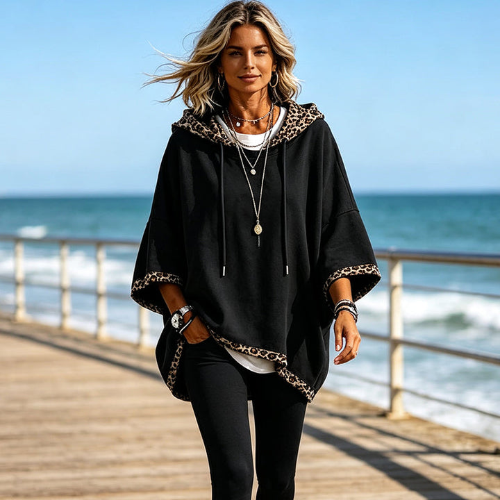 Kivara – Kapuzenpullover mit Leopardenprint-Besatz