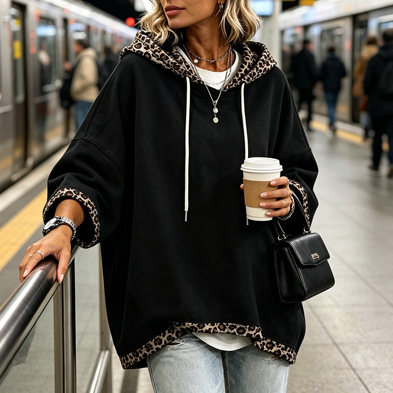 Kivara – Kapuzenpullover mit Leopardenprint-Besatz