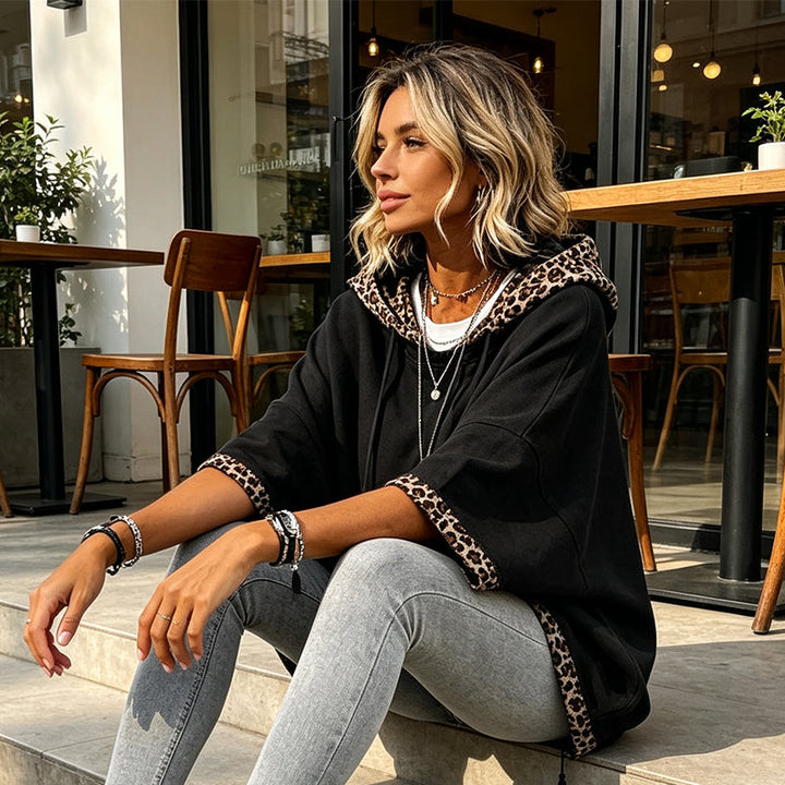 Kivara – Kapuzenpullover mit Leopardenprint-Besatz
