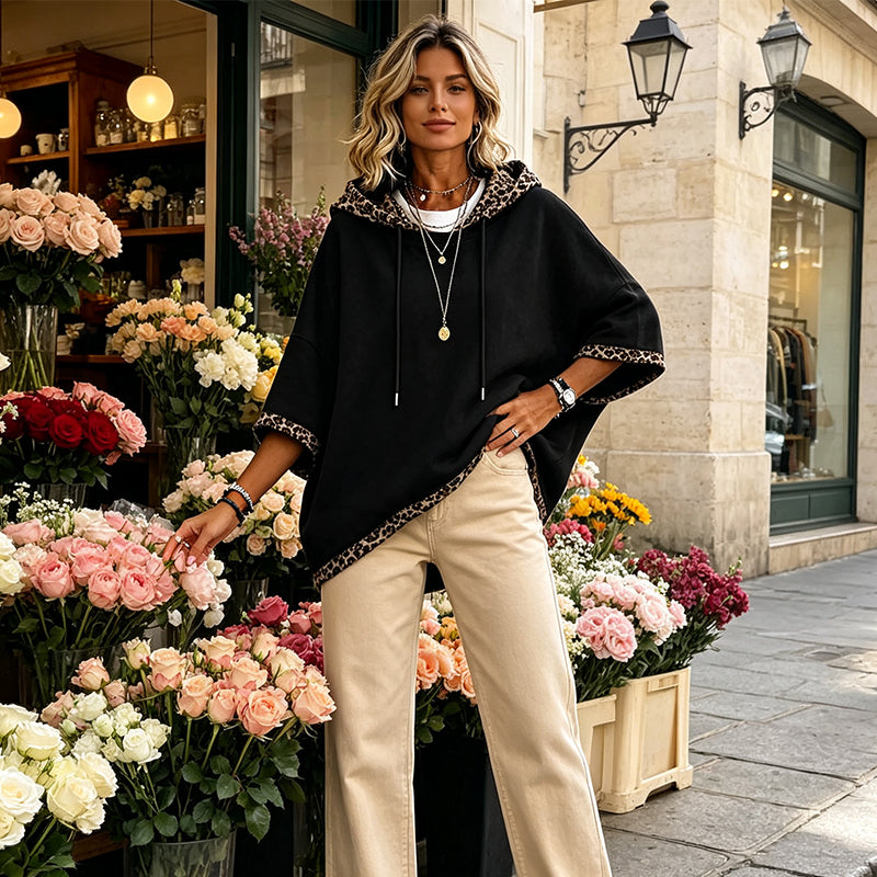 Kivara – Kapuzenpullover mit Leopardenprint-Besatz