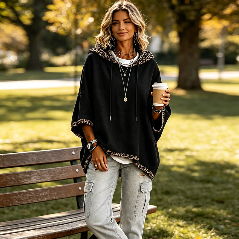Kivara – Kapuzenpullover mit Leopardenprint-Besatz