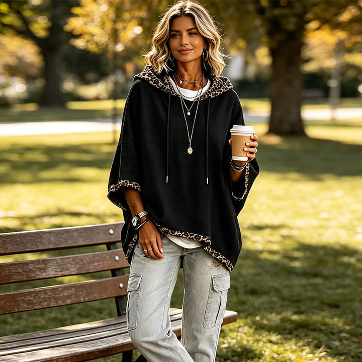Kivara – Kapuzenpullover mit Leopardenprint-Besatz