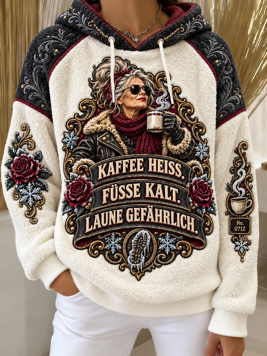 Calira – Slogan-Druck Flanell-Kapuzenpullover
