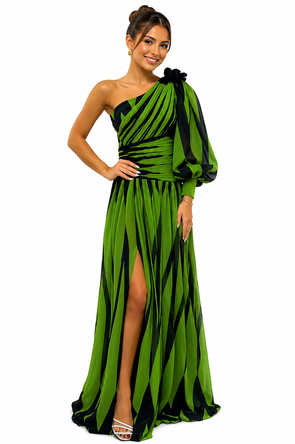 Novira – Ein-Schulter Pinselstrich-Print-Kleid